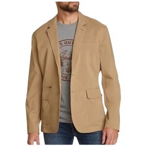 Eddie Bauer Voyager Blazer Mens 44 Tan Khaki Stretch Water Repellent Travel Coat